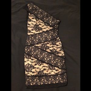 ARK & CO one shoulder mini dress with black lace